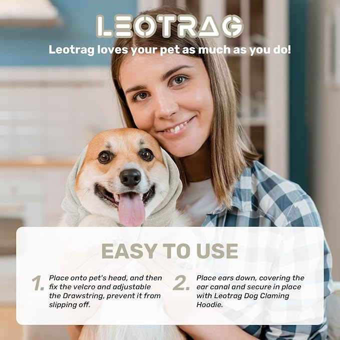 Dog Calming Hoodie, No Shake Ear Wraps for Dogs, Adjustable Dog Ear Muffs for Noise Protection, Ear Wrap Head Cover for Anxiety Relief & Hematoma (Pearl White, S(Head Circle:9.8"-14.9"))