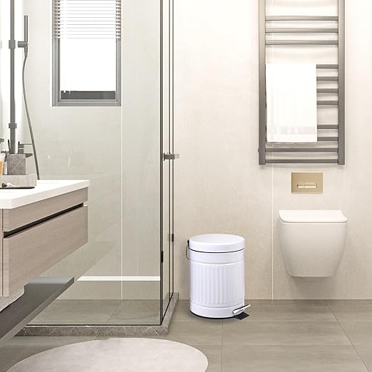 5 L Round Step Pet Trash with Lid,Mini Metal Pedal Bin,Small Garbage Can Wastebasket for Home,Car or Office,White
