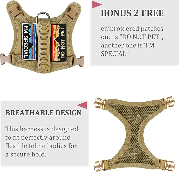 Tactical Cat Harness for Walking Escape Proof,Adjustable Pet Vest Harness,Soft Mesh Padding Large Cat,Small Dog with Quick-Release Buckle and Rubber Handle