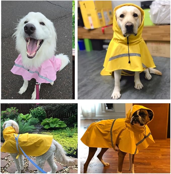 HAPEE Dog Raincoats with Reflective Strip Hoodie,Poncho Jacket for Large Dogs (A1-Yellow, 24B (Back Length 24"))