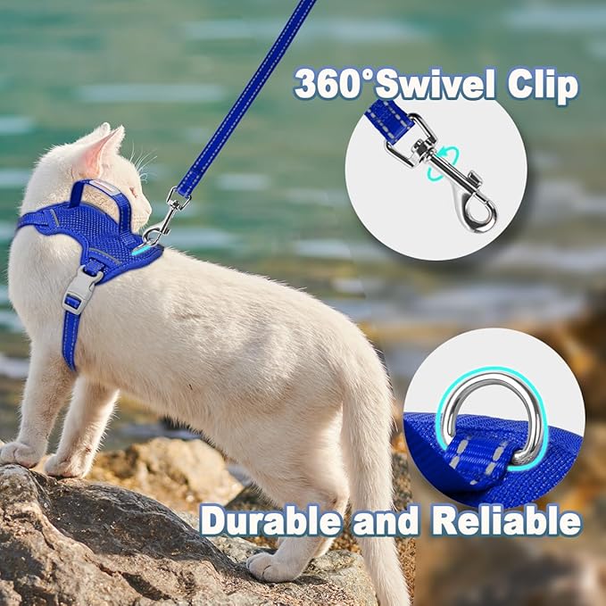 Cat Harness and Leash Set Escape Proof for Kitten Walking, Soft Adjustable Top Handle Vest Harnesses for Cats, Easy Control Breathable Reflective Small Medium Large, Sapphire Blue,S