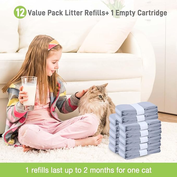 12 Pack Cat Litter Refill Bags, 100% Odor Lock Litter Refills Compatible with Litter Genie XL/Plus/Standard/Pet Pail