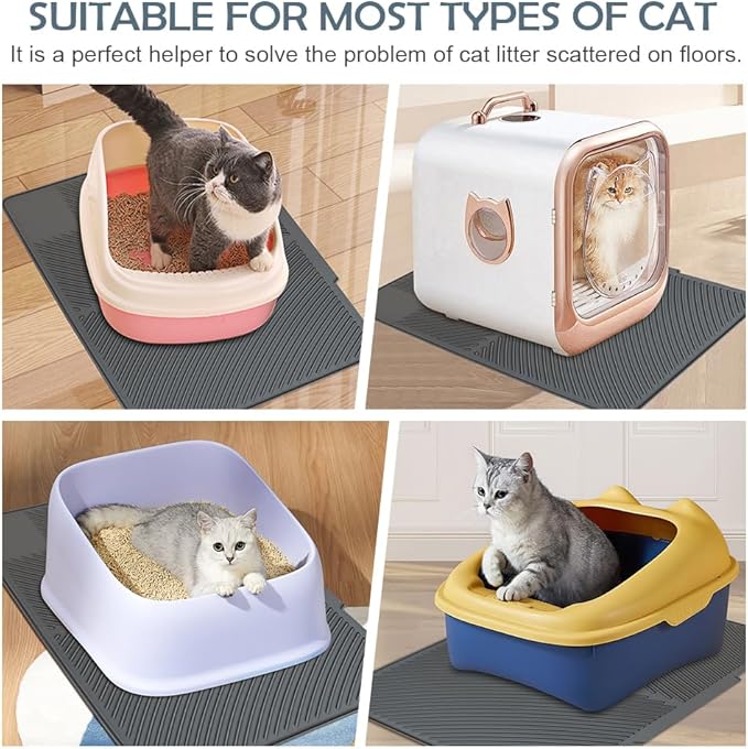 Cat Litter Mat, Silicone Kitty Litter Mat Waterproof Litter Catcher Mat, Litter Box Mat, Cat Litter Trapper for Floor, Anti-Slip and Easy to Clean (Grey)