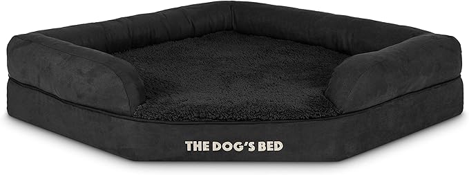 The Dog’s Bed Medium Support Memory Foam Waterproof Corner Dog Bed, Large, Black Plush, Eases Pet Arthritis & Hip Dysplasia Pain, Therapeutic & Supportive, Washable Plush Fabric Cover