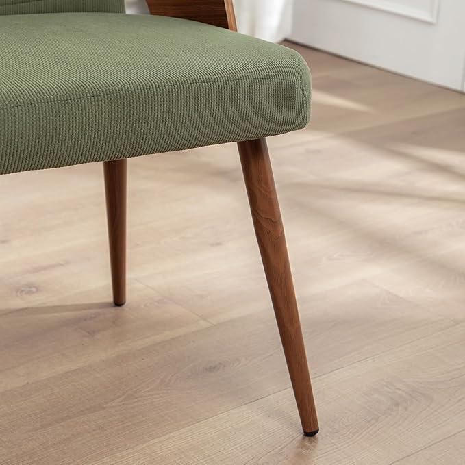 Dining Room Chairs Set of 2,Mid Century Modern Kitchen Chairs,Green Corduroy Fabric Upholstered Accent Chairs,Metal Legs Wooden Desk Chairs,Armless and No Wheels for Kitchen Dining Room