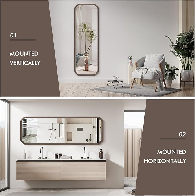 WallBeyond Full Length Mirror Wall Mounted 71"x24", Rustic Wooden Frame Floor Mirror, Large Full Body Mirror for Bedroom, Leaning or Hanging Against Wall (Walnut Solid Wood)