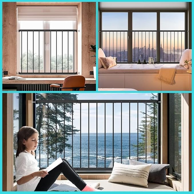 WAOWAO Black Window Safety Guards for Children Kids Toddler Pets Proof Extra Wide Tension Security Window Guard Gate for Home Fit 36.22"-61.41"(2 Piece,Black)