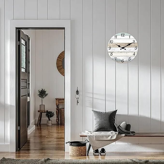 XNM Wood Clock for Kitchen 14 Inch Small Wall Clocks Battery Operated Rustic Wall Clock Silent (MDF No Solid Wood)