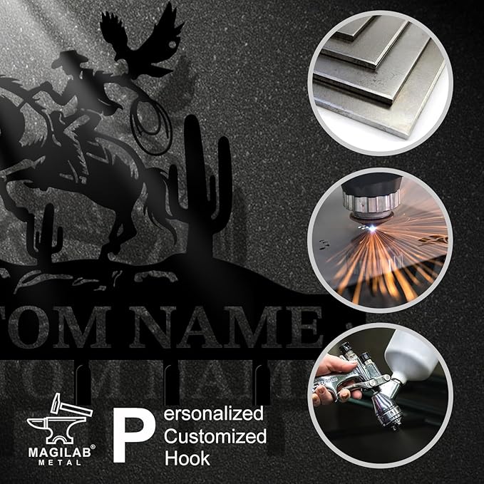 Personalized Custom Name West Cowboy Keys Hooks,Metal Cowboy Art Clothes Keys Hooks,Metal Cowboy Lover Wall Home Storage Decorative Keys Hooks,Key Holder Hooks for Wall (Style C)