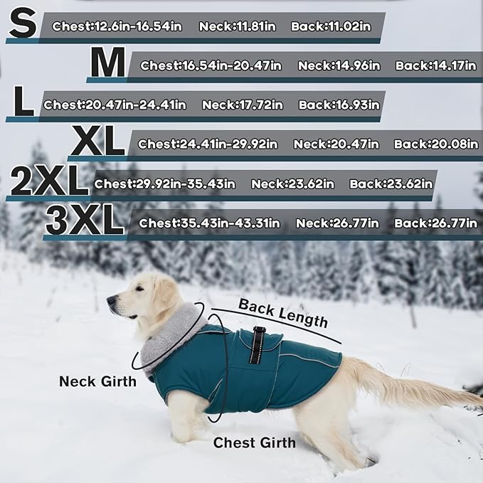 Lelepet Warm Dog Coat Reflective Fleece Vest Waterproof Dog Jacket with Adjustable Buckle Hook & Loop Windproof Cold Weather Coats for Small Medium Large Dogs, Dark Green, M