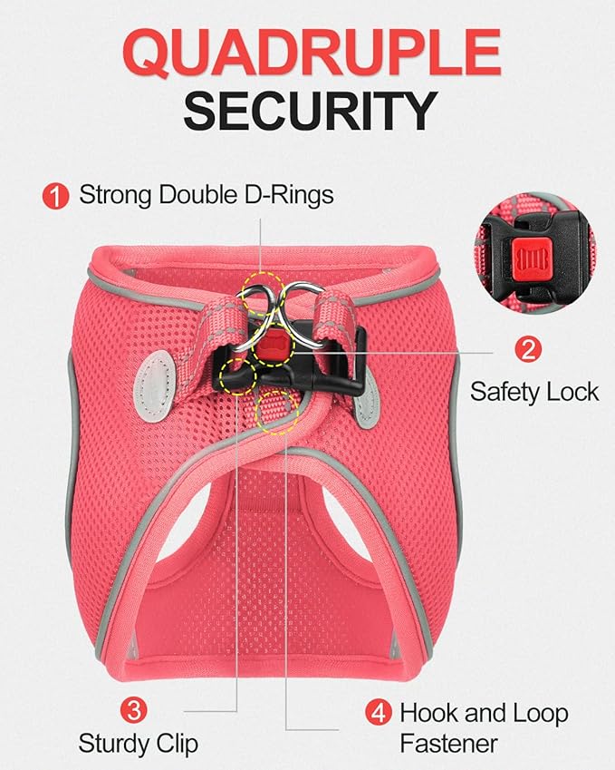 Joytale Small Dog Harness, Breathable Mesh Step-in Vest, Reflective Soft Padded Harnesses for Medium Dogs, Pink, XL