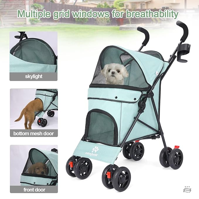 Pet Stroller for Small Dogs Medium Dogs 33lbs, Dog Pram Ultra Light - only 3.5 kg, Dog Stroller Pet Pram with 4 Wheel Foldable/Storage Basket/Cup Holder-P07 (Bluish Green)