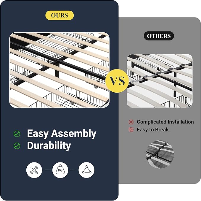 Allewie Upholstered Queen Size Platform Bed Frame with 4 Storage Drawers and Headboard, Diamond Stitched Button Tufted, Mattress Foundation with Wooden Slats Support, No Box Spring Needed, White