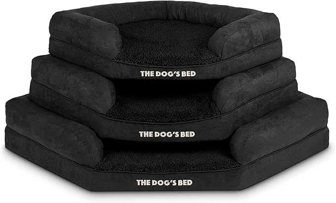 The Dog’s Bed Medium Support Memory Foam Waterproof Corner Dog Bed, Large, Black Plush, Eases Pet Arthritis & Hip Dysplasia Pain, Therapeutic & Supportive, Washable Plush Fabric Cover