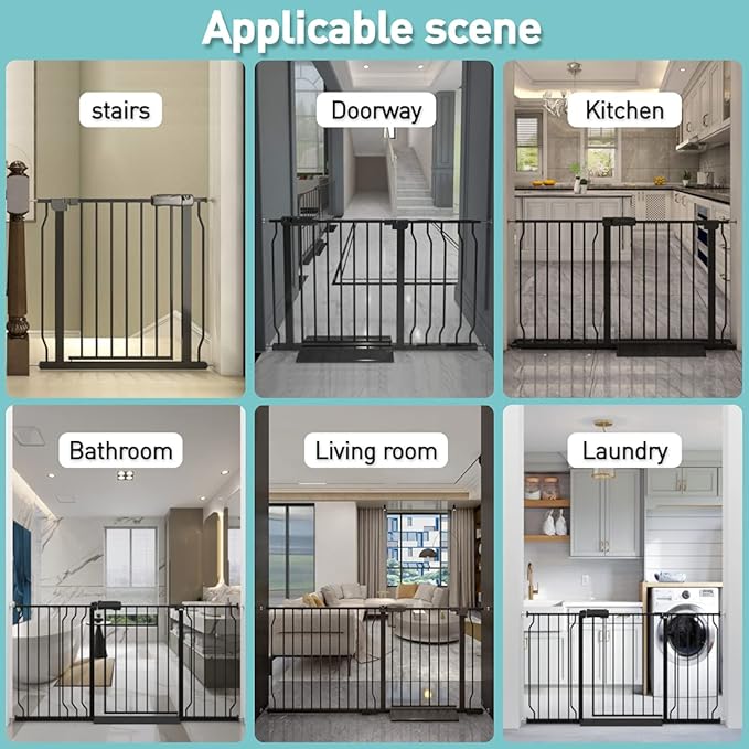 WAOWAO Baby Gate 76.38-81.10" Extra Wide Pressure Mounted Walk Through Swing Auto Close Safety Black Metal Toddler Kids Child Dog Pet Puppy for Stairs,Doorways,Kitchen