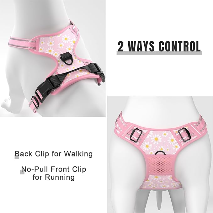 Rnivvi No Pull Dog Harness, Cute Flower Reflective X-Small Sized Puppy Harness, Adjustable Soft Padded Vest for Small Dogs, Cats, Heavy Duty Pet Vest with Easy Control Handle for Walking, Pink Floral