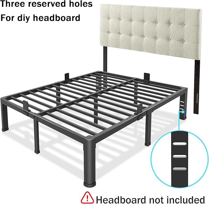 14 Inch California King Bed Frame with Rounded Corner and Headboard Hole Mattress Retainers 3500 lbs Heavy Duty Support Metal Platform Bed Frame Noise Free No Box Spring Needed Easy Assembly