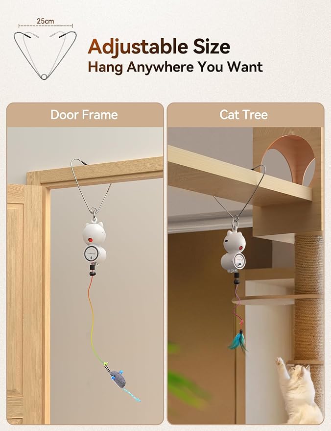 Laser Cat Toys for Indoor Cats, Interactive Cat Toy LED Light Hanging, Cats Wand Toy Feather, Feather & Mouse for Bored Adult Kitten Exercise, White
