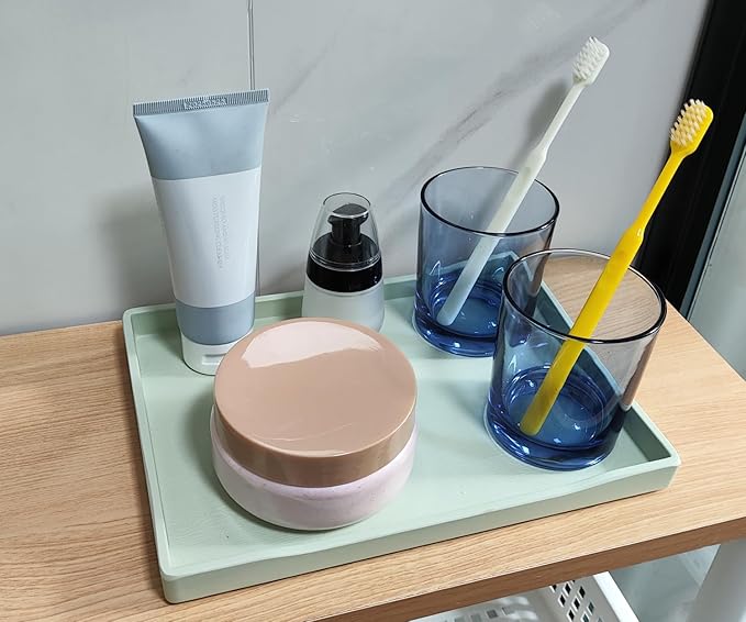 Green Small Serving Tray (9.5 x 7 inch), Countertop Organizer for Bathtub Bathroom Vanity Items, Serving Accessory, Coffee, Drinks, Tea, Party, Spa, Perfume and Display Use.