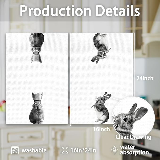 Funny Bunny Hand Towels Set of 2, Funny Rabbit Forest Animal Brush Teeth Hand Towels for Bathroom Washroom Restroom, Bunny Decor Gifts for Kids, Cute Rabbit Kids Nursey Bathroom Decor,16x24In