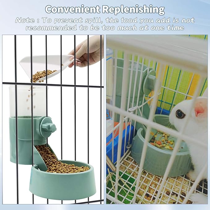Tfwadmx Rabbit Hanging Auto Food Water Dispenser Pet Cage Suspended Food Water Bowl Chinchilla Gravity Detachable Feeder Waterer Set for Puppy Kitten Bunny Ferrets Guinea Pig (Blue)