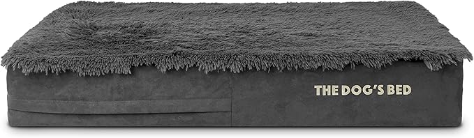 The Dog’s Bed Orthopedic Memory Foam Dog Bed, Large Grey Fur 40x25, Pain Relief for Arthritis, Hip & Elbow Dysplasia, Post Surgery, Lameness, Supportive, Calming, Waterproof Cover