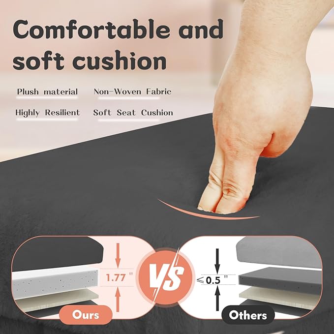 Small Ottoman with Storage, Folding Foot Rest Stool with Thicker Furry Padded Seat. Soft Fur Storage Ottoman Bench for Bedroom Living Room, Holds Up to 300 lbs, 17x13x13IN (Black)