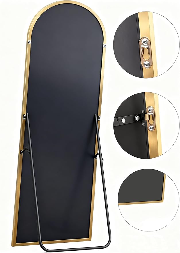 Arched Full Length Mirror,56" L x 15" W Floor Mirror, Aluminum Alloy Frame, Shatterproof Glass - Free Standing, Leaning or Wall Mounted for Bedroom, Living Room, Entryway, Modern Home (Gold)