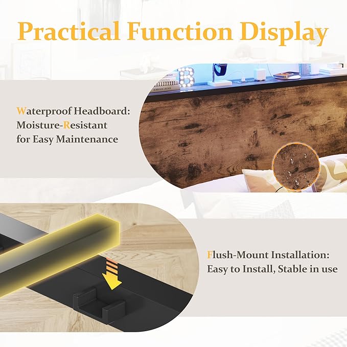 Lifezone Twin Bed Frame with 2-Tier Storage Headboard, Metal Platform Bed Frame with 4 Storage Drawers, Built in Charging Station & LED, Noise-Free/Metal Support/No Box Spring Needed, Vintage Brown