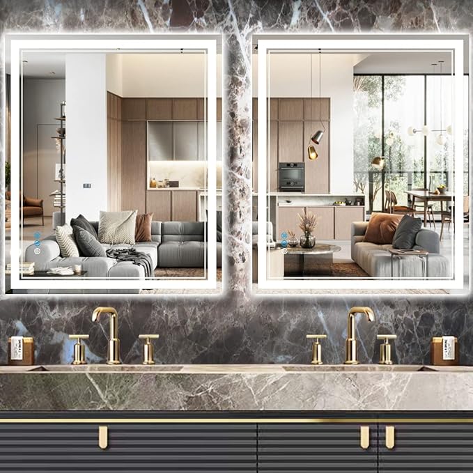 36 x 30 Inch LED Bathroom Mirror with Lights 3 Color Adjustable Brightness Frontlit Anti-Fog 36" Lighted Vanity Mirror for Bathroom Wall Horizontal/Vertical Mounted 36 Smart Light up Mirrors