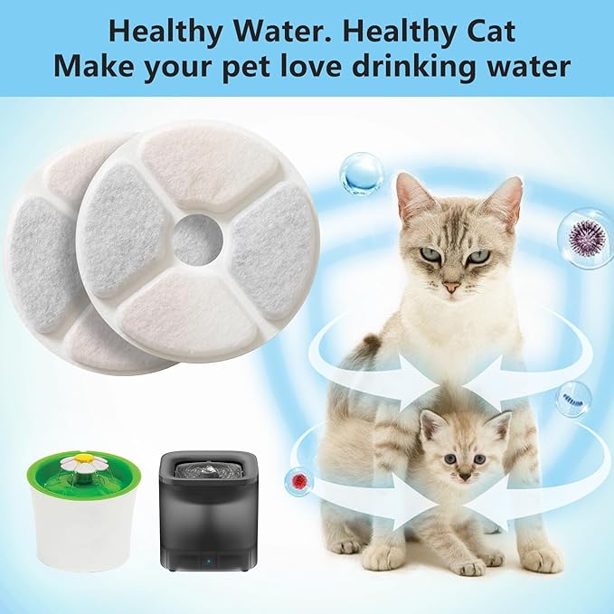 Cat Water Fountain Replacement Filters, 6 Packs Pet Fountain Filters Triple Action with Resin and Activated Carbon Compatible for Cat Water Fountain 3L