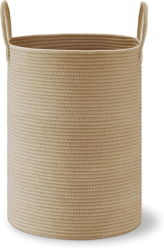 VIPOSCO Large Laundry Hamper, Tall Woven Rope Storage Basket for Blanket, Toys, Dirty Clothes in Living Room, Bathroom, Bedroom - 72L Jute