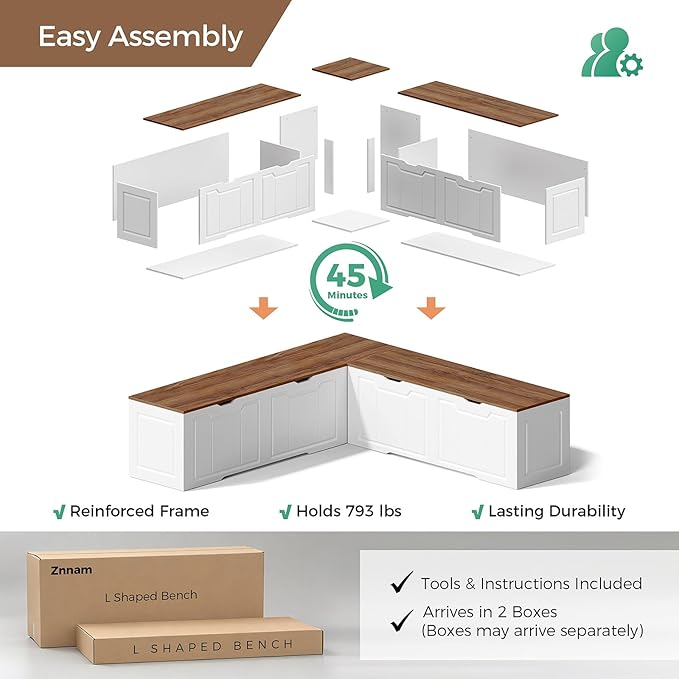 L Shape Corner Bench with Storage, Breakfast Nook Bench, 63" L-Shaped Kitchen Nook Seating, Hidden Flip-Top Storage Compartments for Entryway, Dining Room, Hallway, Cloakroom, w/Grey Cushion