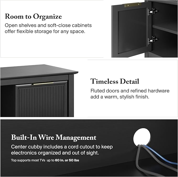 Bush Home 58-inch Sideboard Storage Cabinet, Dining Room Furniture, Camille Collection, Onyx Birch