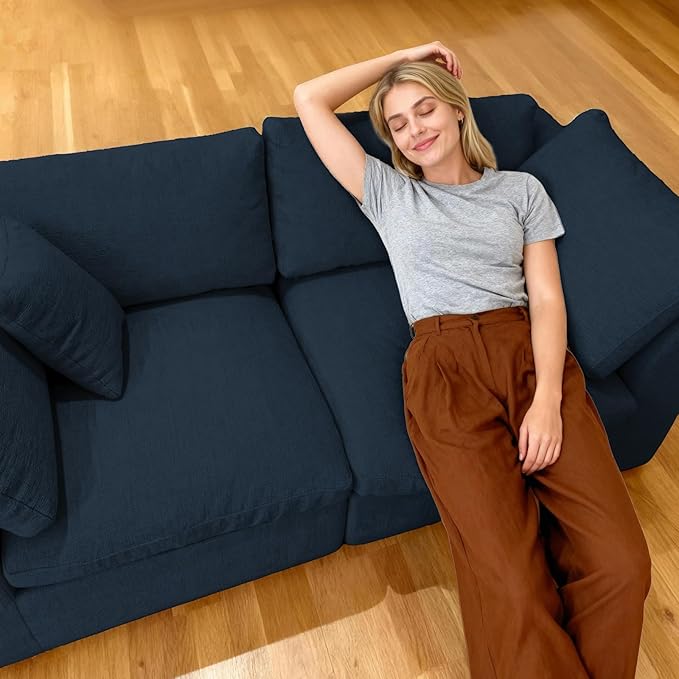 Cloud Modular Sectional Sofa Couch,78” 2 Seats Loveseat Sofa with Wide Armrest, Modern High-Density Sponge Compressed Sofa Couch for Living Room, Bedroom,No Assembly Needed (Blue, 2 Seats)