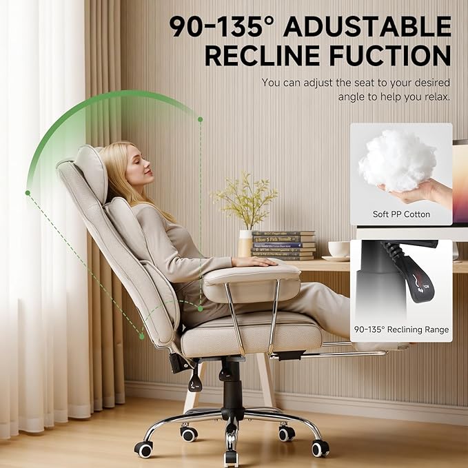 COMHOMA Big and Tall Office Chair, High Back Leather Gaming Chair with Footrest, Executive Ergonomic Office Chairs with Pocket Spring Lumbar Support and with Outward Fixed Soft Armrests