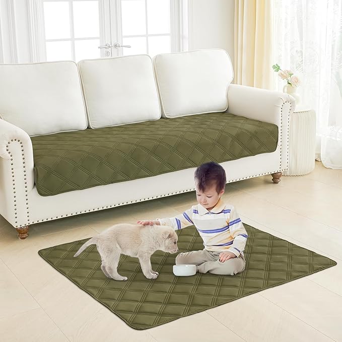 Smiry Waterproof Dog Bed Cover Blanket 82x102, Soft Reversible Pet Blanket, Washable Leakproof Cats Dogs Couch Cover for Sofa, Couch, Furniture, Green/Navy