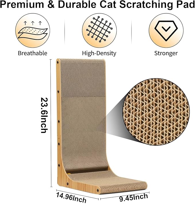 L Shape Cat Scratcher, 23.6 Inch Cat Scratchers for Indoor Cats, Protecting Furniture Cat Scratch Pad, Cardboard Cat Scratching with Ball Toy