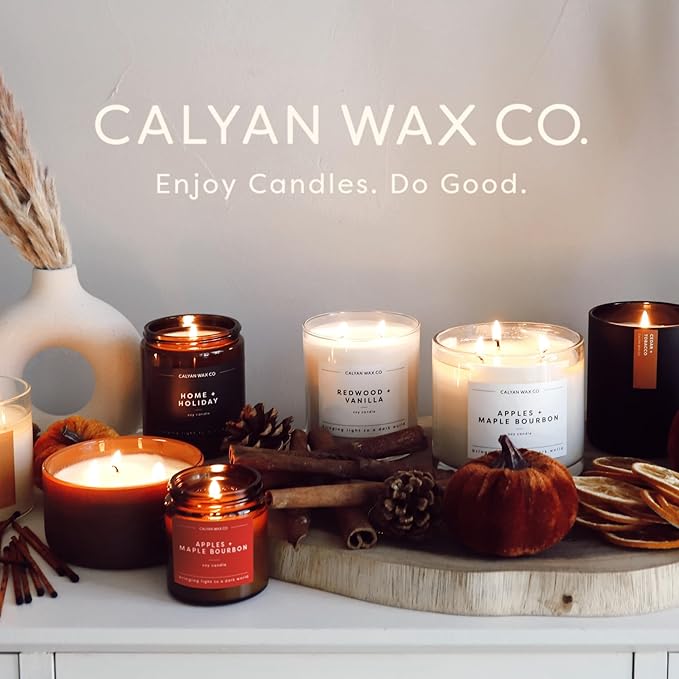 Calyan Wax Co. Fall 3 Wick Scented Candle Gift Set - 4 Luxury Autumn Scented Candles - 43 Hour Burn - 3 Wick Non Toxic Soy Wax Candles - Long Lasting Large Glass Jar Candle for Home - 14.9oz