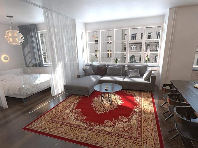 Unique Loom Reza Collection Traditional Persian Style Area Rug, 9 x 12 ft, Burgundy/Ivory