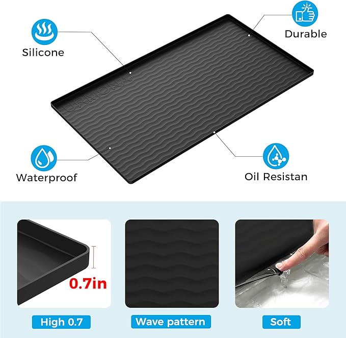 URMONA 37'' x 22'' Waterproof Silicone Under Sink Mat Cabinet and Counter Protector, Shelf Liner for Kitchen and Bathroom, Storage and Organizers, Litter Mat, Pet Cat Puppy Essentials(White Sand)