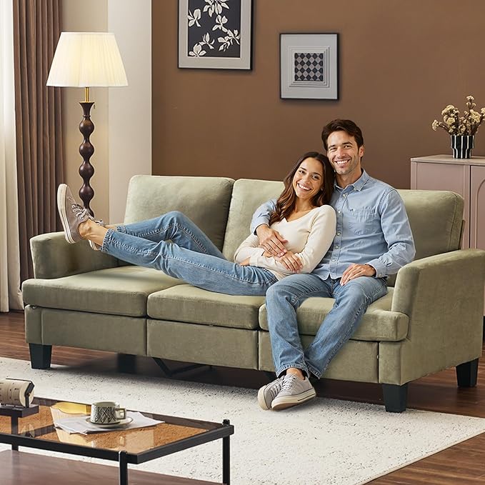 VINGLI Olive Green 83" Sofa Couches for Living Room, Modern Comfy 3 Seater Couch Faux Suede 25.6" Deep Seat Upholstery Cozy Sofas for Small Space, Bedroom, Apartment, Home Office