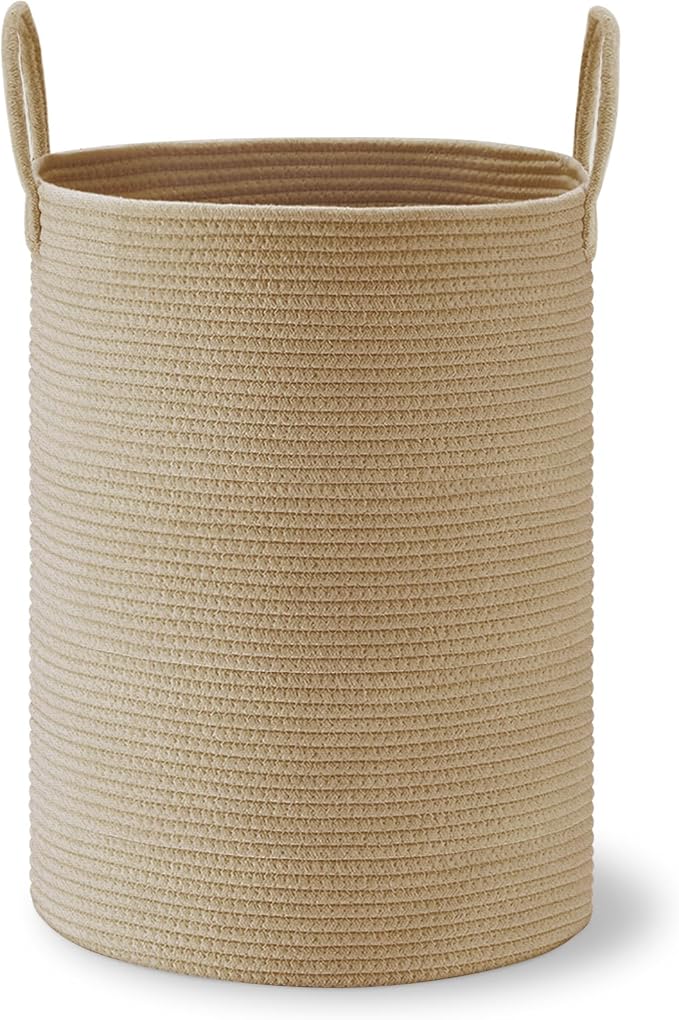 VIPOSCO Large Laundry Hamper, Tall Woven Rope Storage Basket for Blanket, Toys, Dirty Clothes in Living Room, Bathroom, Bedroom - 58L Jute