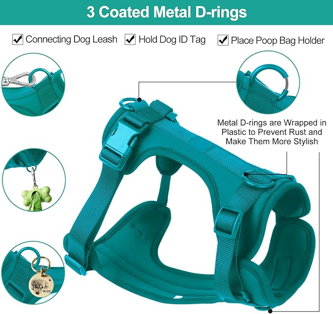 Wisedog No Pull Lightweight Dog Vest Harness with Soft and Comfortable Cushion, Breathable Mesh, for Small Medium Large Dogs Walking (L(Neck: 16.15"-20.86";Chest: 24.02"-38.19"), Emerald Green)