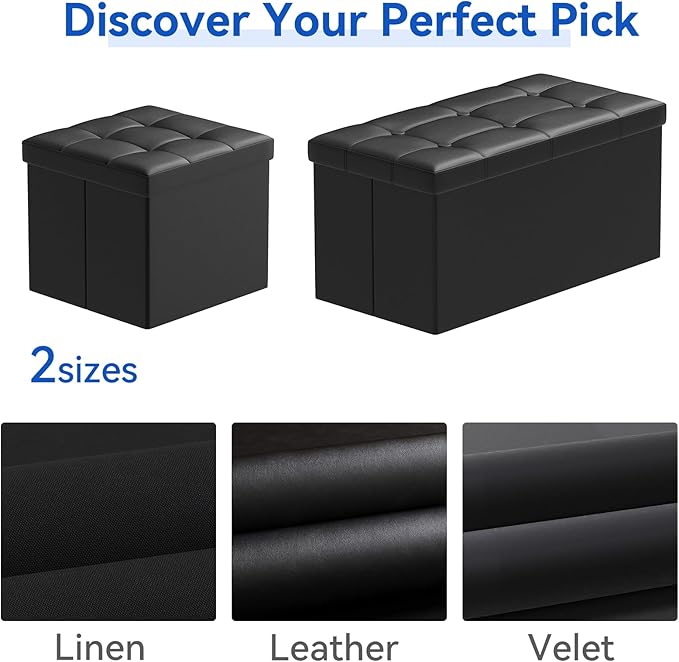 BRIAN & DANY 30 Inches Storage Ottoman Bench, Faux Leather Ottoman with Storage, Folding Bench Shoe, Foot Rest Stool, for Living Room, Black