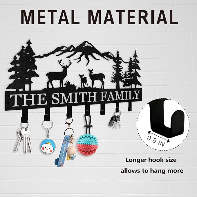 Personalized Key Holder for Wall - Metal Key Hooks for Wall Organizer, Deer Forest Theme Key Rack Wall Mount, Key Hanger Organizer for Kitchen, Entryway, Hallway, Office Decor