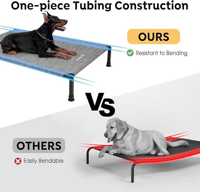 Veehoo Heavy Duty Elevated Dog Bed - Raised With Washable & Breathable Teslin Mesh, Non-Slip Silicon Feet, Cooling Cot for Indoor or Outdoor, 35" x 22", Black Silver, CWC2432