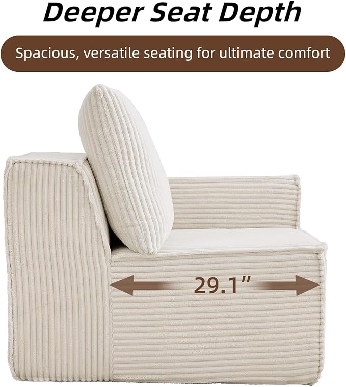 102” Boneless Modular Couch, 3 Seater Cloud Sofa for Living Room, Modern Sectional Sofa with Deep Seat, Comfy Fluffy Loveseat Couch, No Assembly Required, Beige