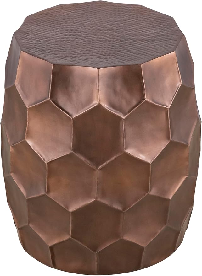 ET101 Modern Contemporary Aluminum Material 21" Height End Table, Side Table with Glossy Diamond-Patterned Base Antique Copper