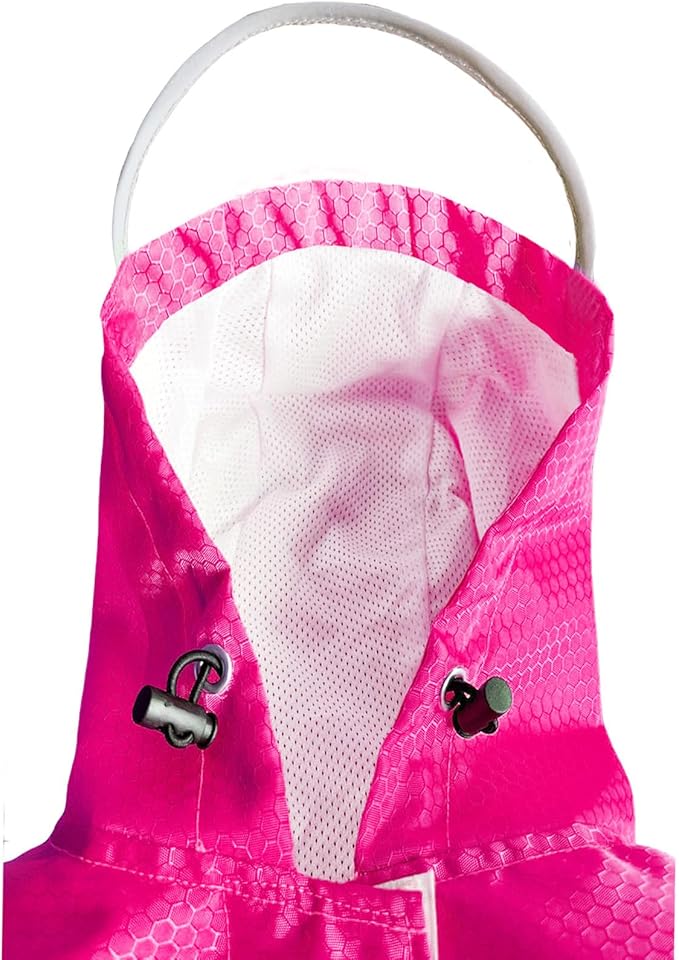 Dog Raincoat Waterproof Reflective Slicker - Lightweight Breathable Hooded Poncho Rain Coat Jacket with Adjustable Belly Strap and Leash Hole for Small Medium Large Dogs (Pink, Medium)